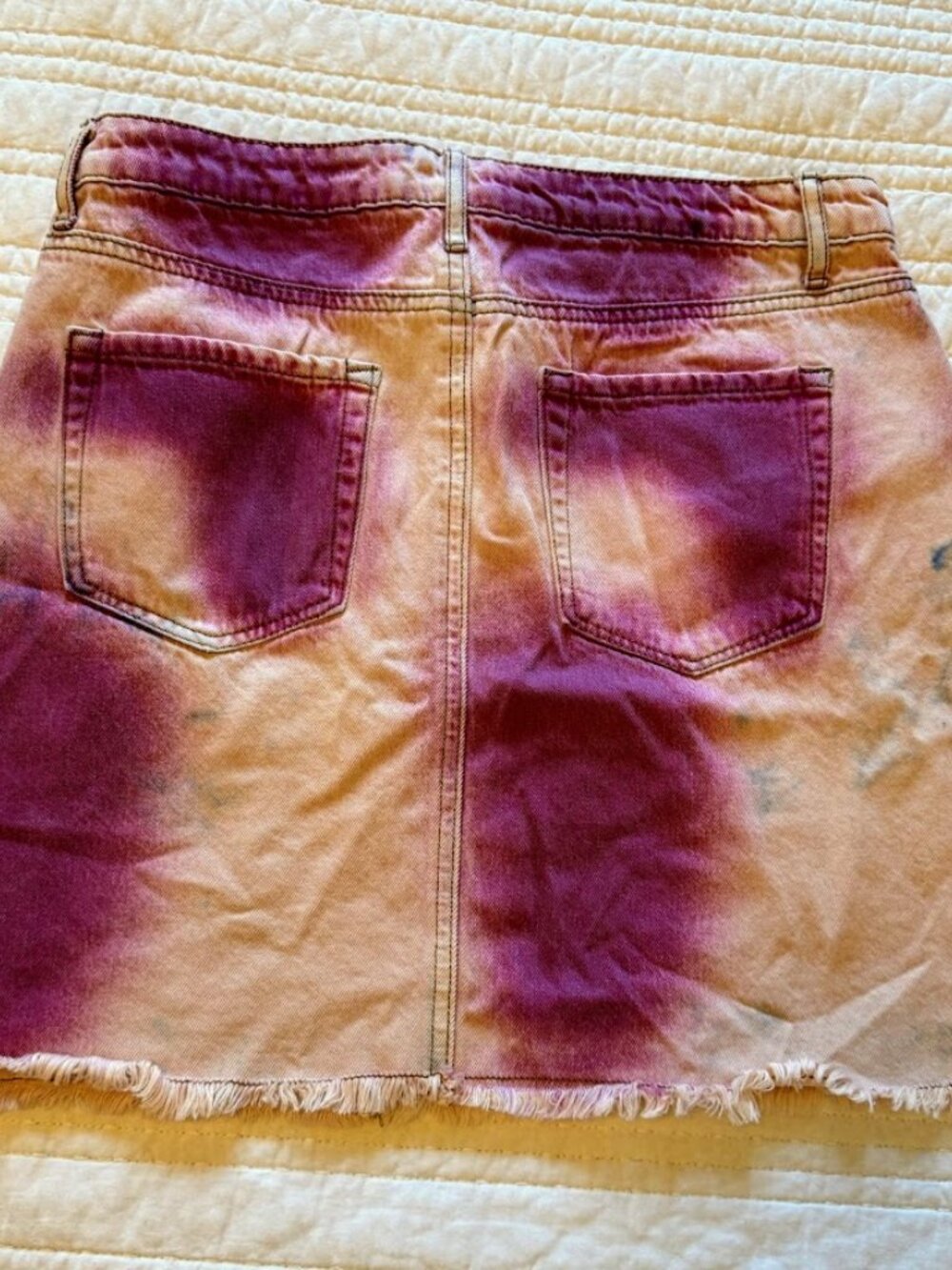 Easel Los Angeles Tie Dye Denim Skirt Frayed Hem Festival Muse Midi Sz L - Picture 5 of 5